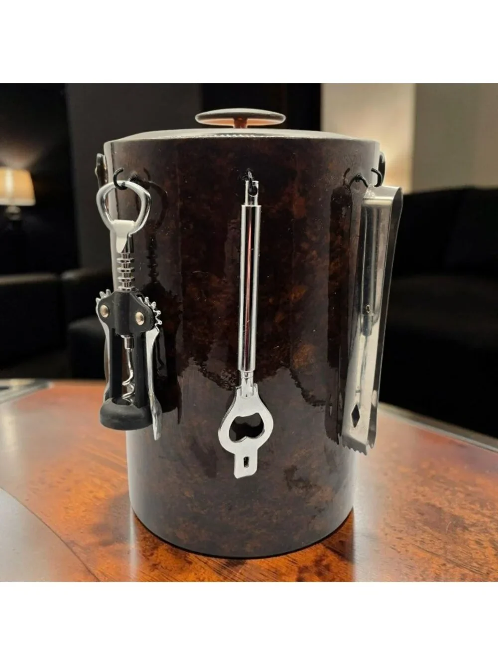Vintage Georges Briard Barware Ice Bucket Tools Vinyl Faux Tortoiseshell Finish